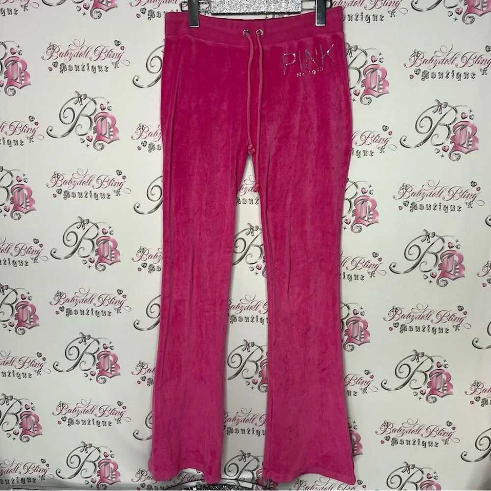 Victoria secret pink pants velour velvet pockets on bum pink with sparkly sequin - Picture 1 of 13